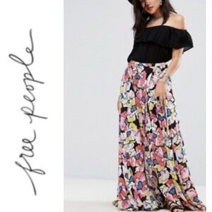Free People “Hot Tropics” Open Front Maxi Skirt in Multicolor Floral Print- 0